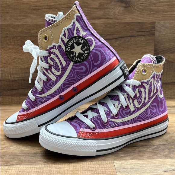 Converse Women's Purple and Red High-Tops - Picture 3 of 9